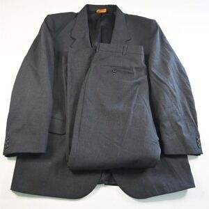 Vtg USA Made 46R 36x30 Gray Wrinkle Resistant 100% Wool Mens Jacket Pants Suit